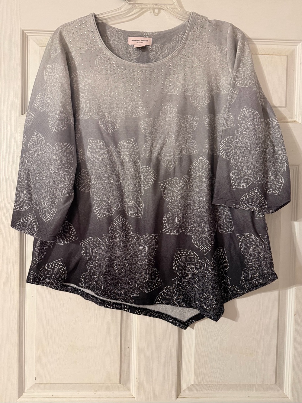 Allison Daley Gray Ombre Medallion Knit Tunic with Sparkle